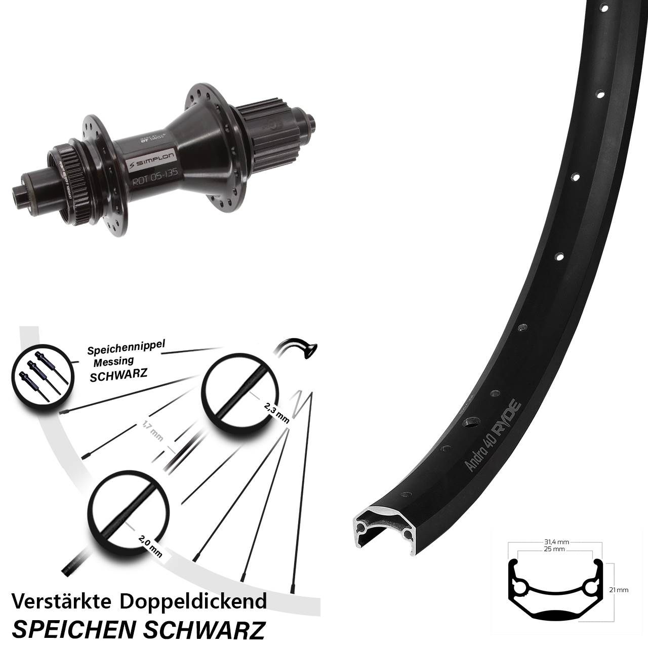 27,5 Zoll Ryde Andra 40 DT Swiss 370 Hybrid Centerlock Hinterrad QR Micro Spline