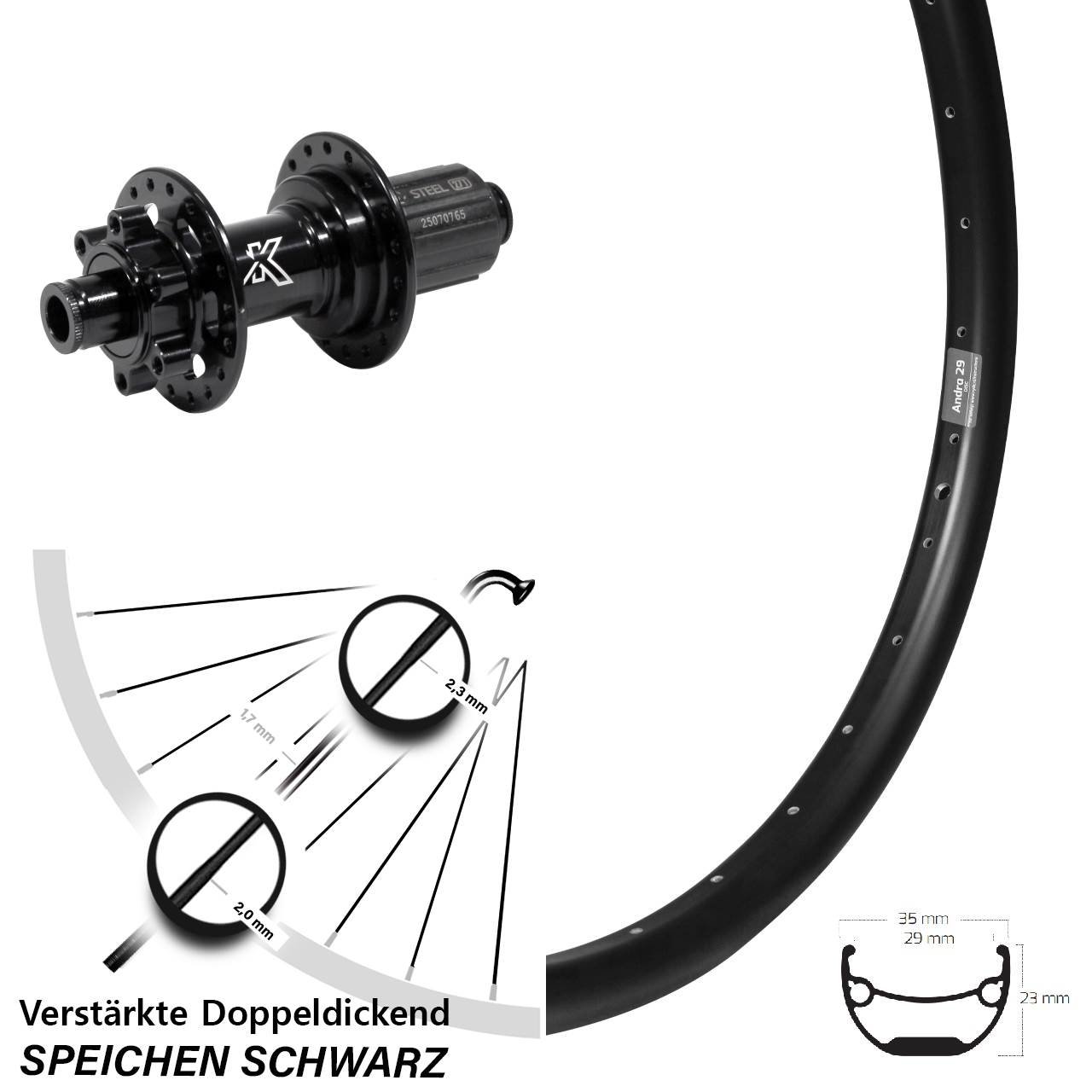 Disc Hinterrad 29 Zoll Ryde Andra 29 KX-M Heavy Duty 8-12 fach HG 12x142