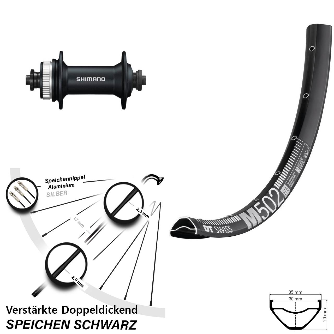 Disc Laufrad 29 Zoll DT Swiss M502 Shimano HB-M4050 QR