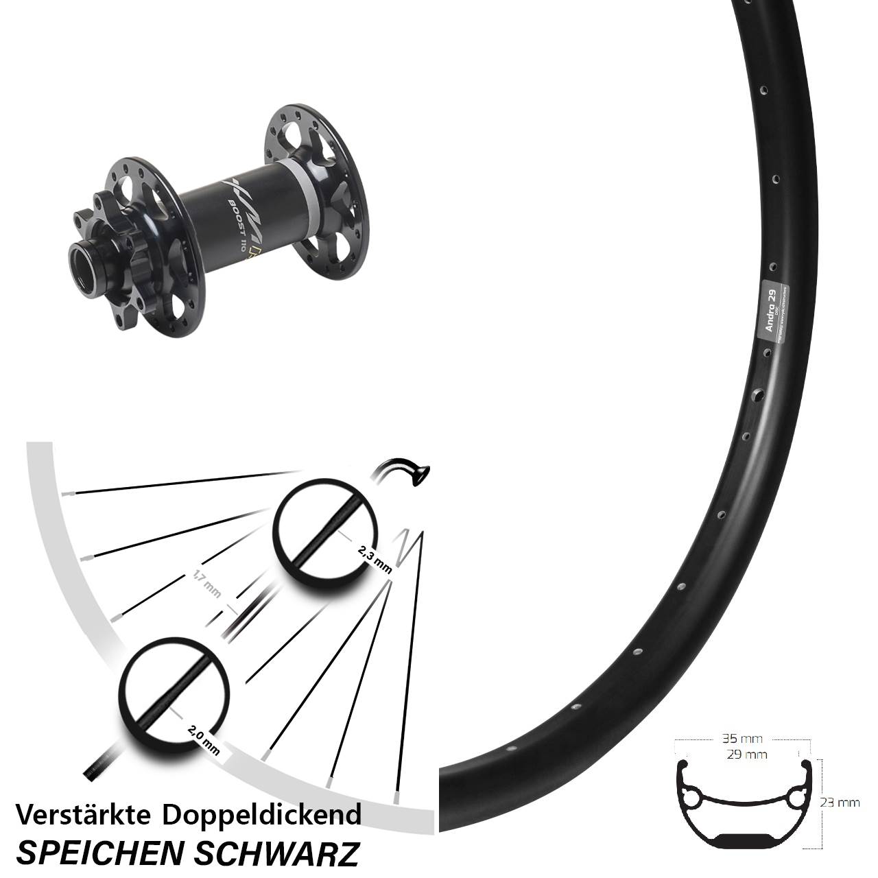 Boost Vorderrad 6-Loch 15x110 26 Zoll Ryde Andra 29 Miche XMH 550