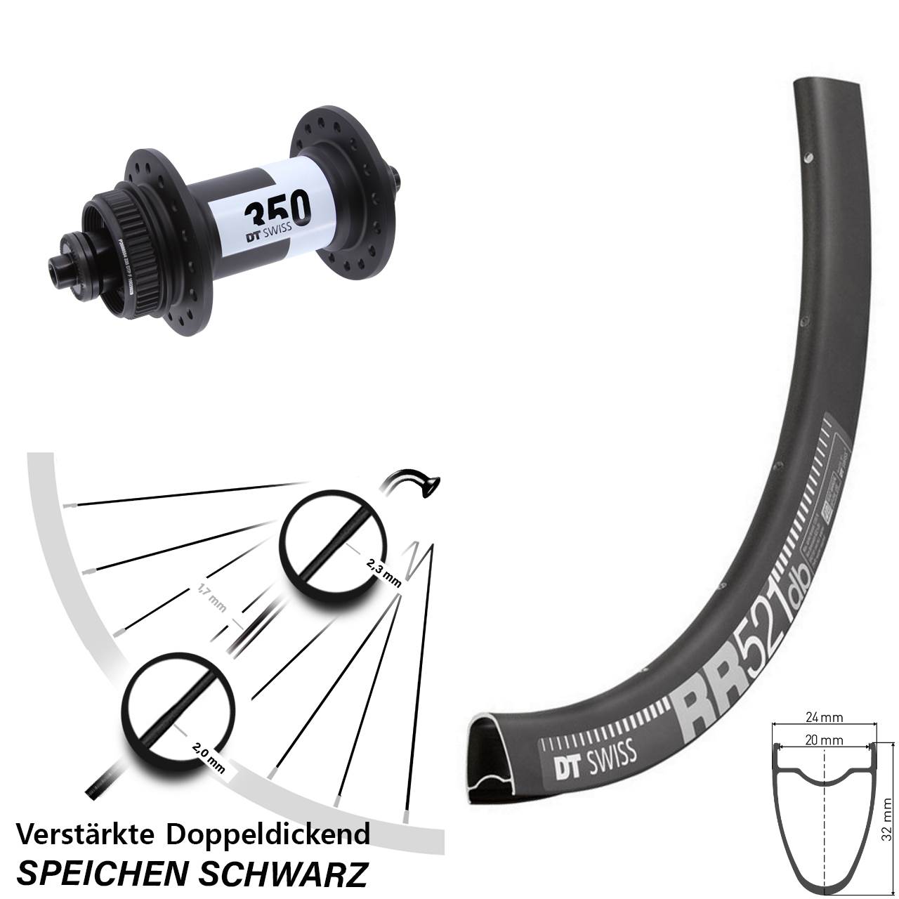Disc Laufrad 28 Zoll DT Swiss RR521-350 für Schnellspanner