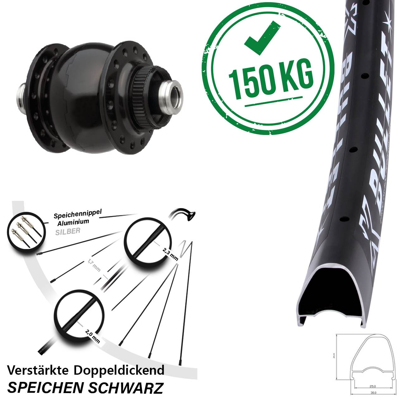 Centerlock Dynamo-Vorderrad 12x100 28 Zoll KX Bullet OS SONdelux