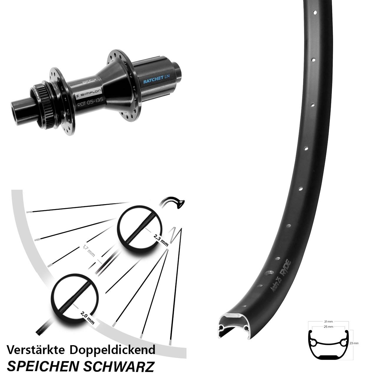 Disc Hinterrad 12x142 28-29 Zoll Ryde Andra 25 DT Swiss 370 Hybrid 8-11 fach