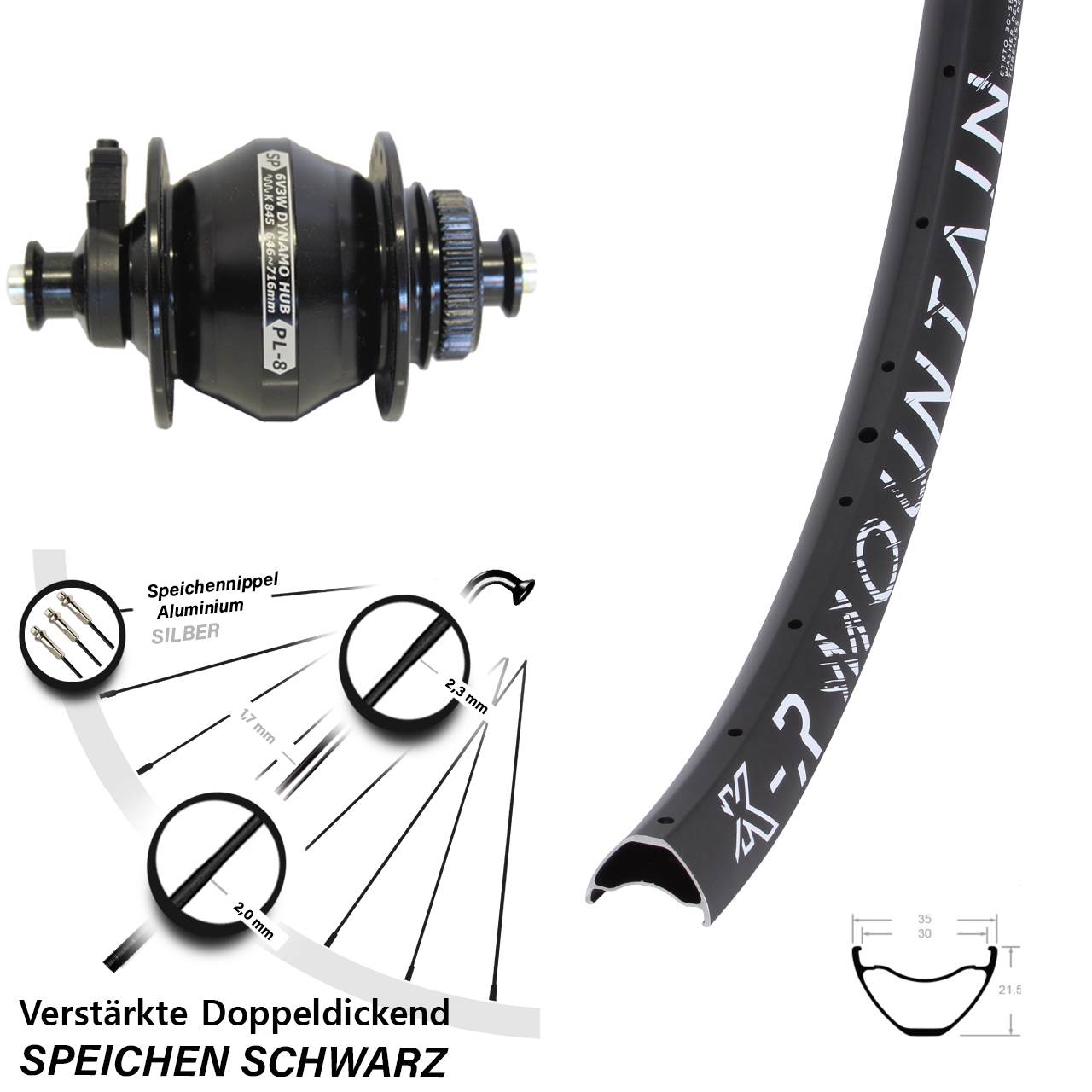 KX-R Mountain Shutter Precision PL-8 29 Zoll Centerlock Dynamovorderrad QR