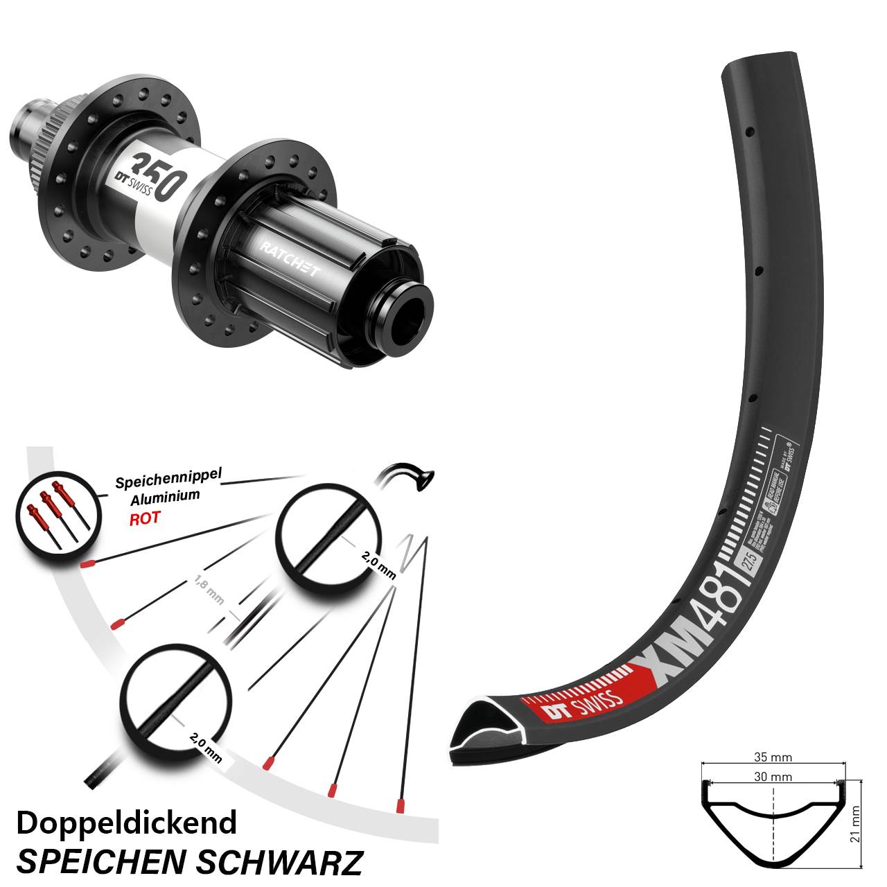 Centerlock Hinterrad 12x142 29 Zoll DT Swiss XM481 DT Swiss 350 11-12 fach