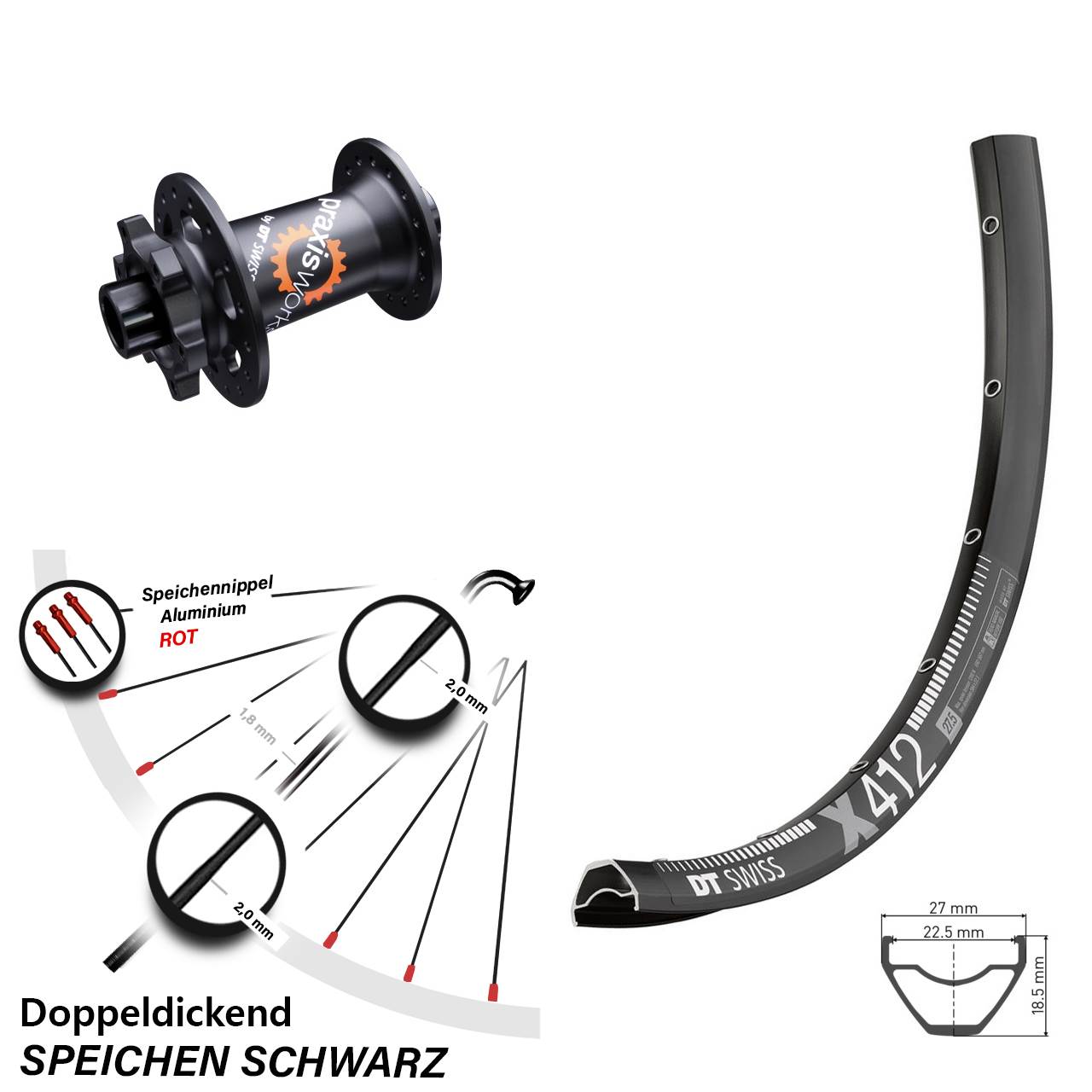 29 Zoll DT Swiss X412 350 SL Disc Vorderrad 12x100