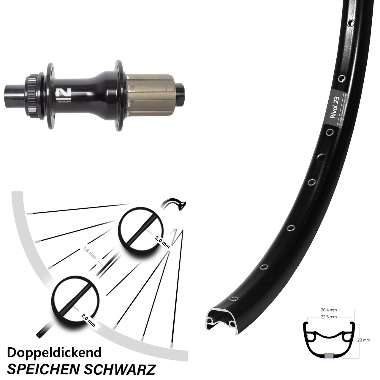 27,5 Zoll Ryde Rival 23 Novatec D792 Hinterrad Centerlock 12x142 8-12 fach HG