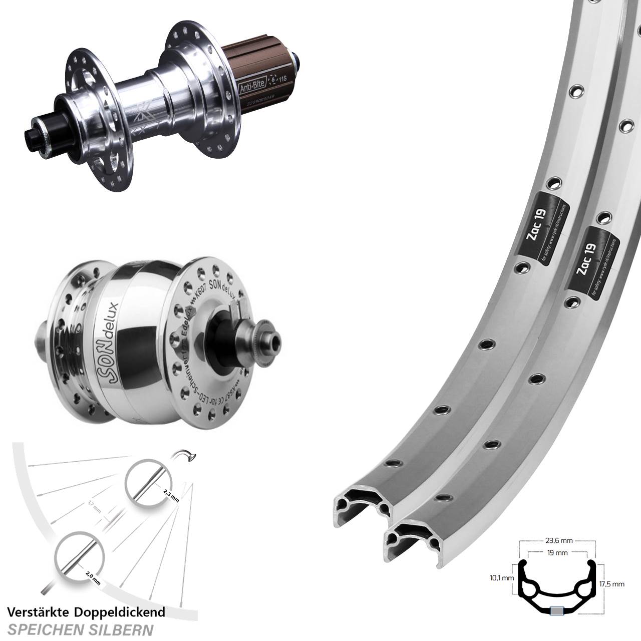 Laufradsatz 26 Zoll Ryde Zac 19 KX-T SONdelux poliert 8-12 fach HG QR