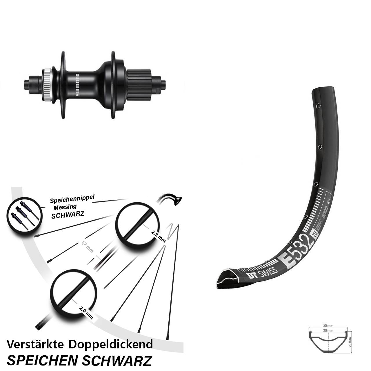 DT Swiss E 532 Shimano MT500 29 Zoll Centerlock Hinterrad für Schnellspanner Micro Spline