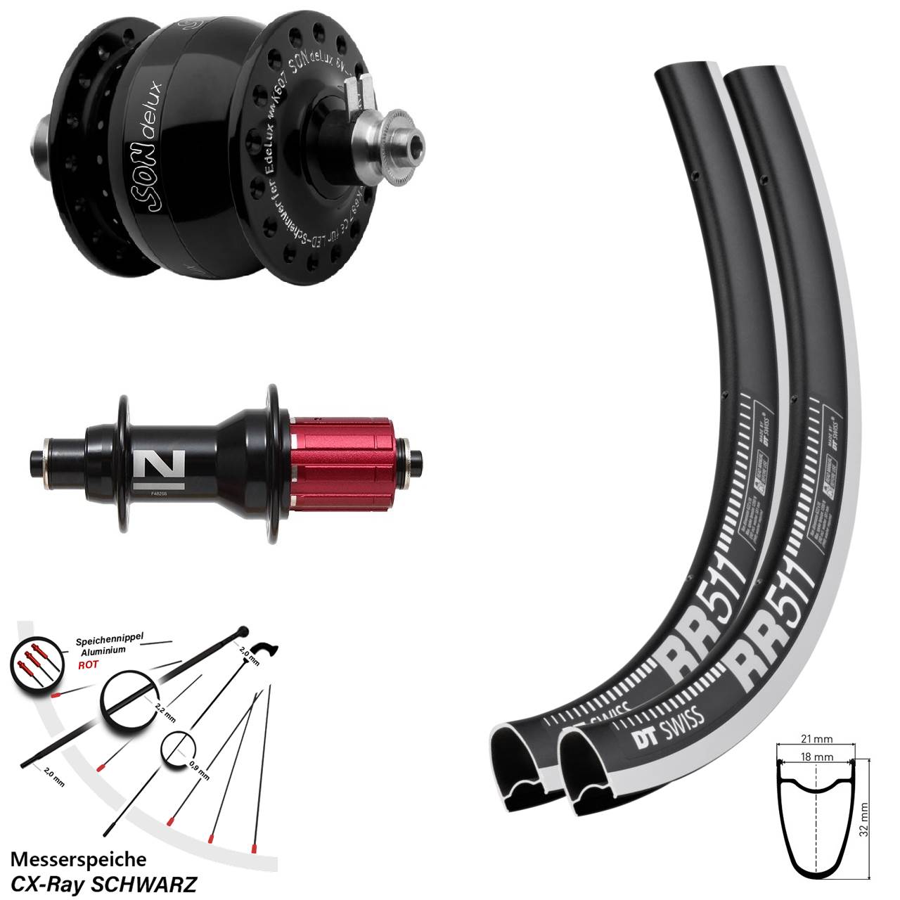 Laufradsatz QR 28 Zoll DT Swiss RR511 Novatec Superlight SON delux 8-12 fach CX-Ray
