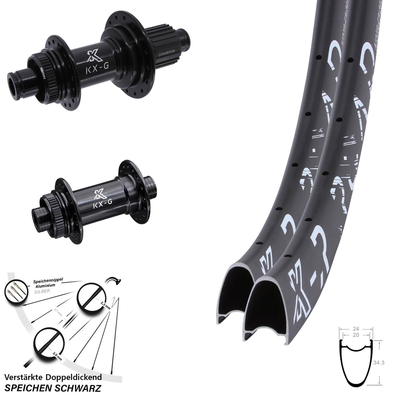 Centerlock Laufradsatz 28 Zoll KX-GSR Road verstärkt Shimano Micro Spline 12x100/142