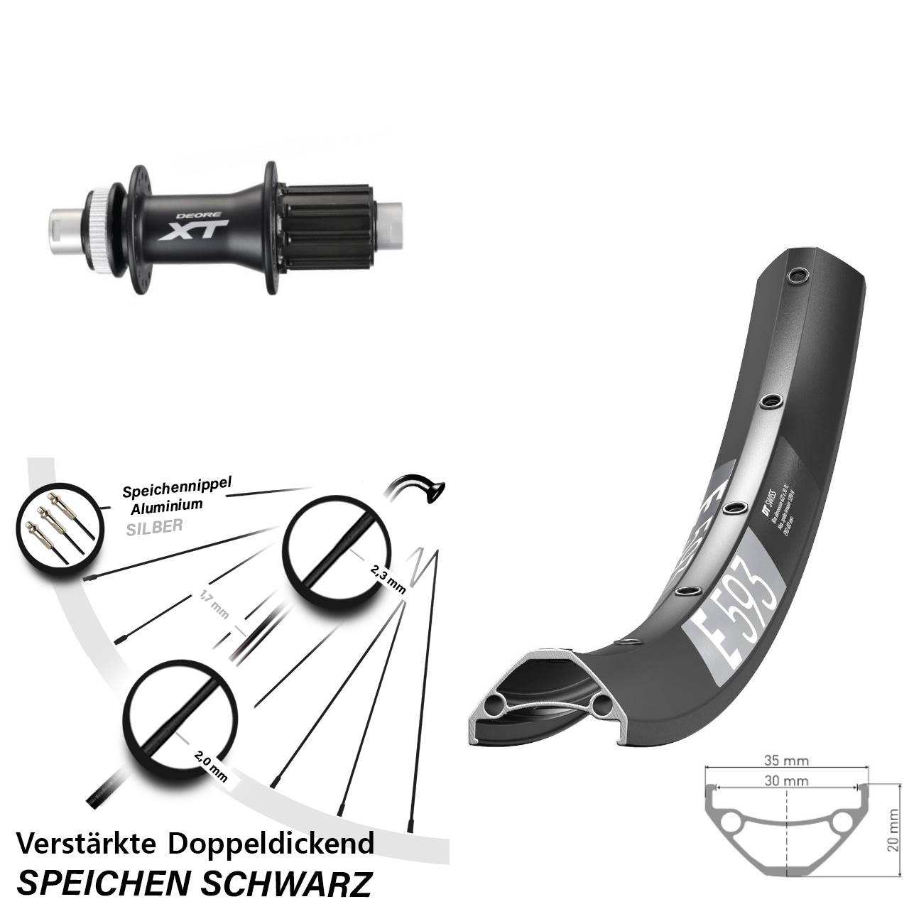 Disc Laufrad 12x142 27,5 Zoll DT Swiss E593 Shimano XT FH-M788 8-11 fach