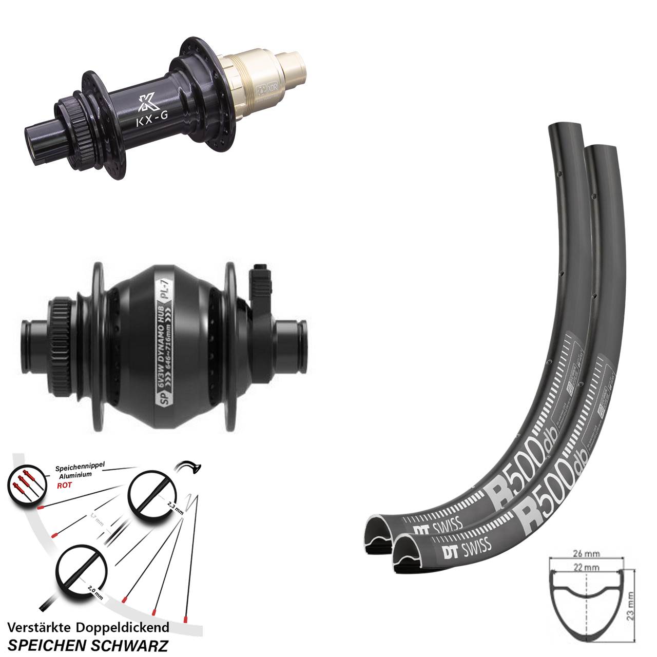 DT Swiss R 500 KX-G Shutter PL-7 28 Zoll Disc Laufrad-Satz 12x100/142 SRAM XDR