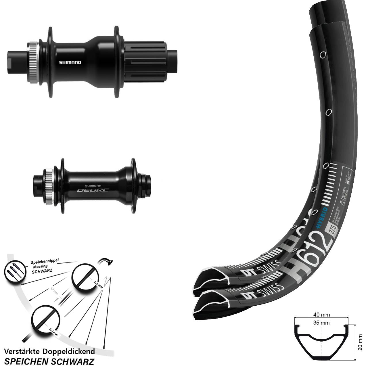 27,5 Zoll DT Swiss H 612 Shimano FH-TC500 Boost HB-M6010-B Centerlock Laufradsatz 15x1