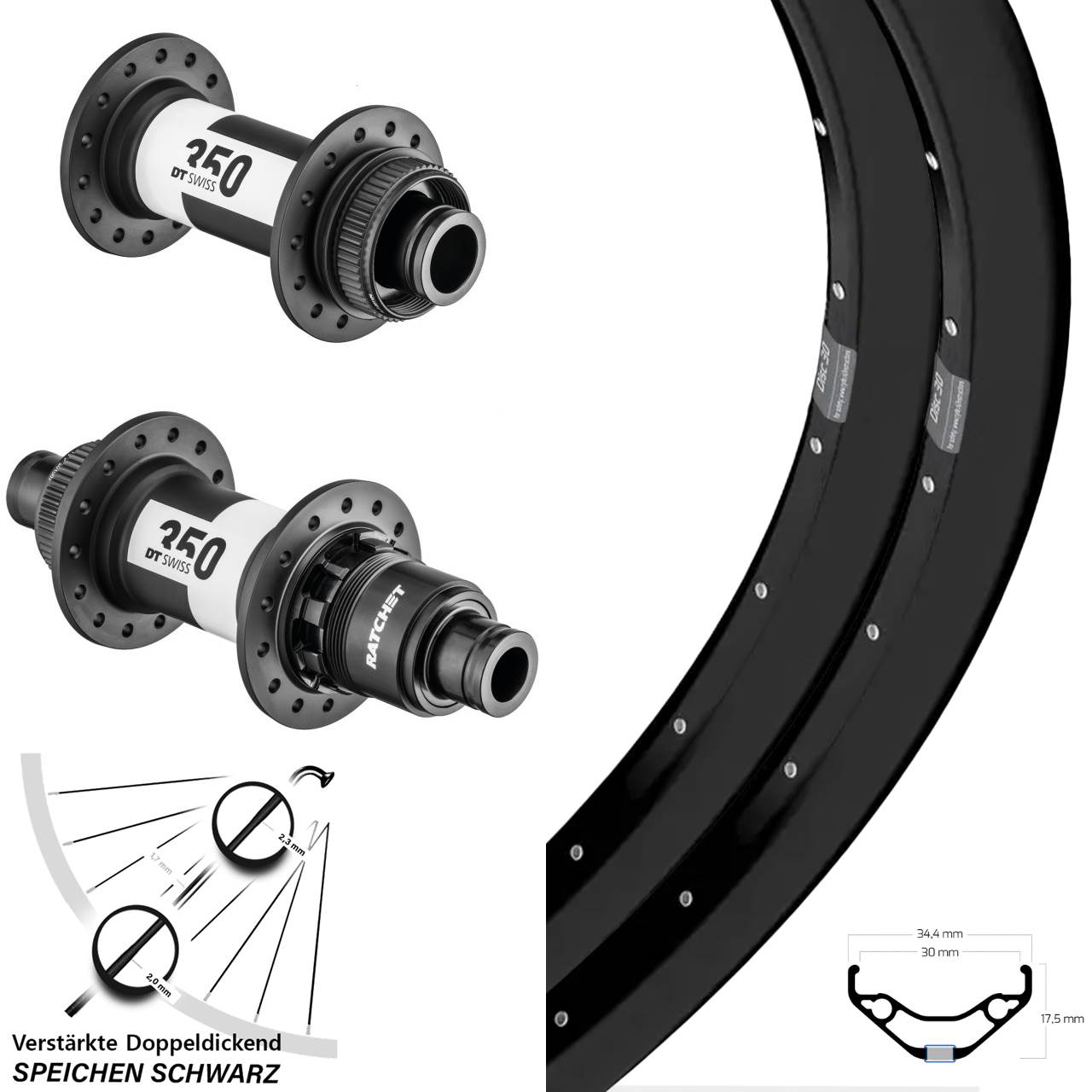 Ryde Disc 30 DT Swiss 350 27,5 Zoll Laufradsatz Centerlock 15x110 12x148 XD 11-12 fach