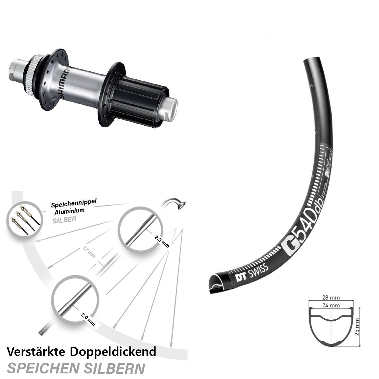 Disc Hinterrad 12x142 29 Zoll DT Swiss G540 Shimano GRX 8-12 fach