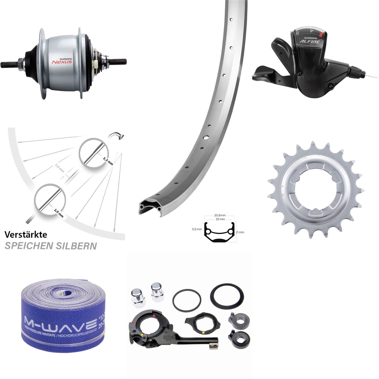 24 Zoll Ryde Andra 40 Shimano Nexus 8 Gang Hinterrad mit Freilauf silbern