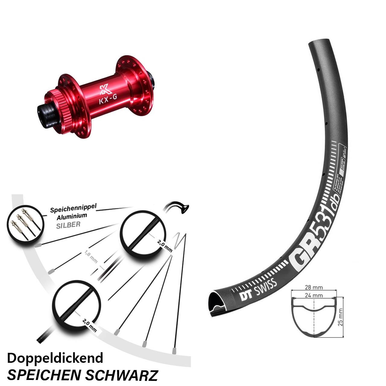 650B DT Swiss GR531 KX-G rot Centerlock Vorderrad 12x100