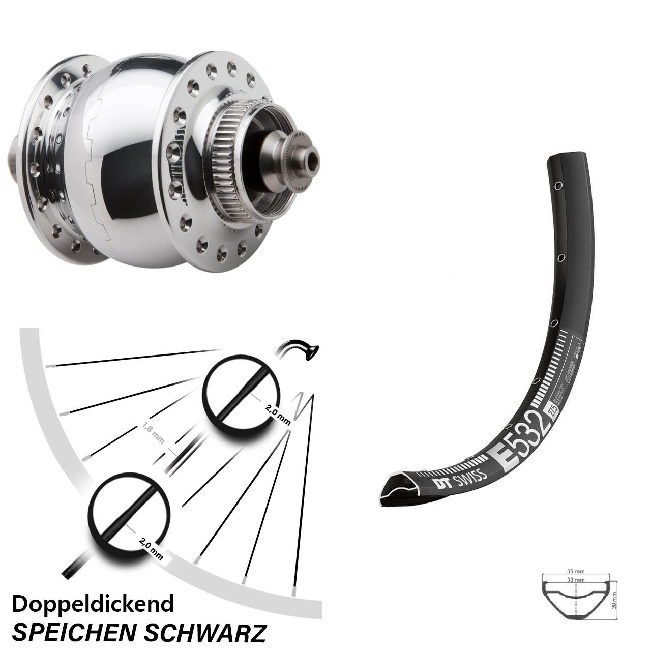 SONdelux DT Swiss E 532 29 Zoll Centerlock Dynamovorderrad QR
