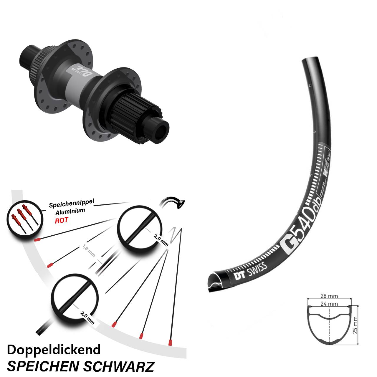 DT Swiss G 540-370 28 Zoll Centerlock Hinterrad 12x142 Micro Spline