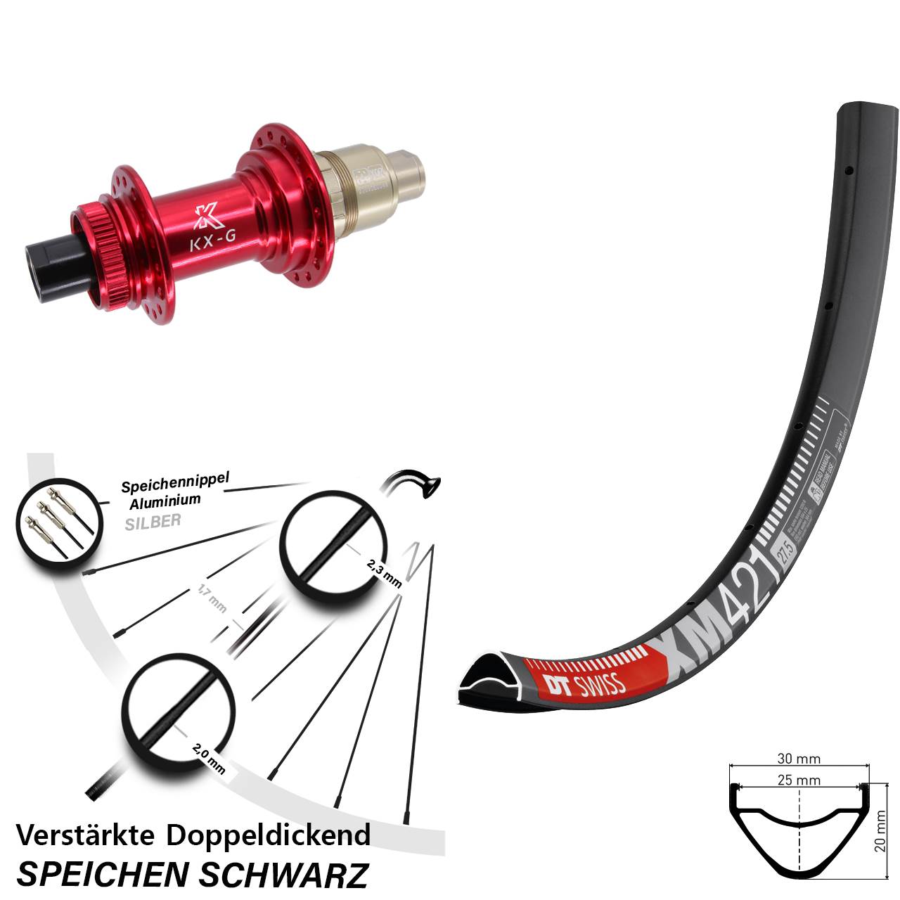 Disc Hinterrad 12x142 29 Zoll DT Swiss XM 421 KX-G rot XDR