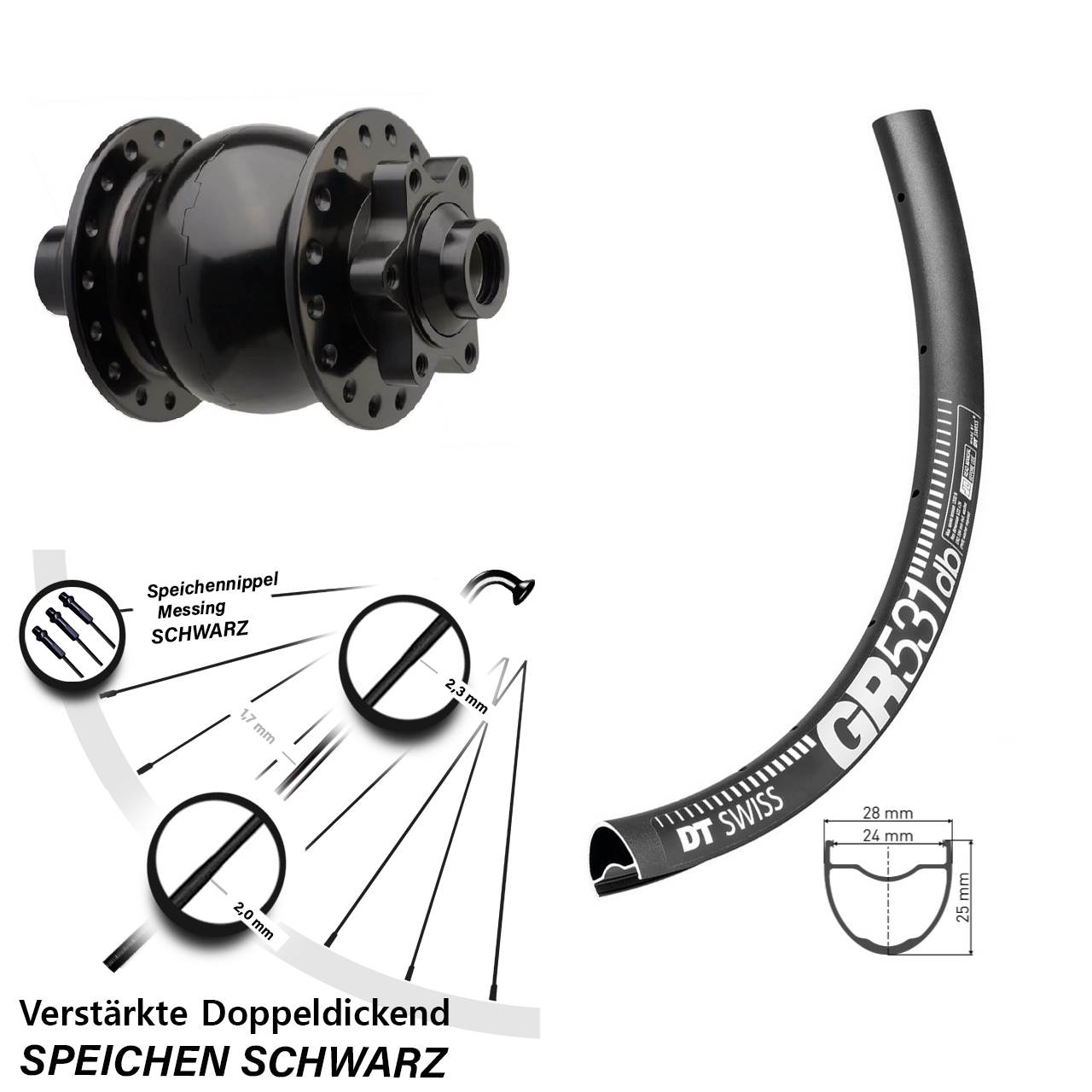 6-Loch Dynamo-Vorderrad 650B DT Swiss GR 531 SON 28 15x110 Boost