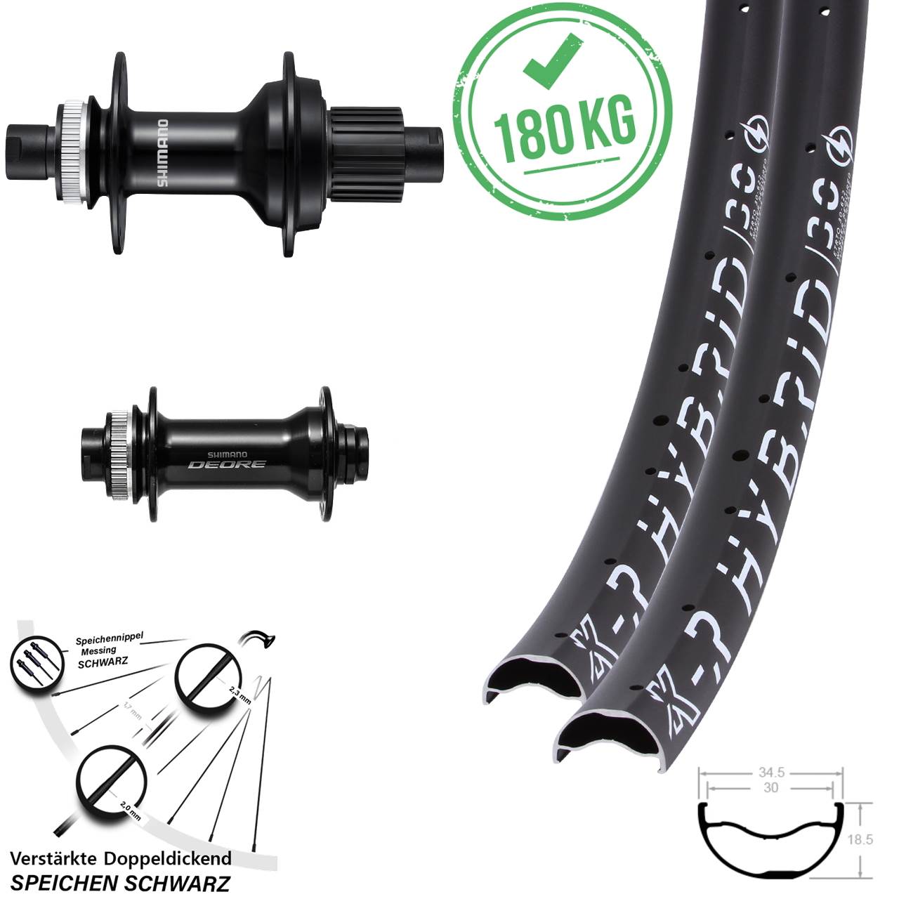 29 Zoll KX-R Hybrid 30 Shimano Deore FH-MT510-B Disc Laufradsatz Boost Micro Spline