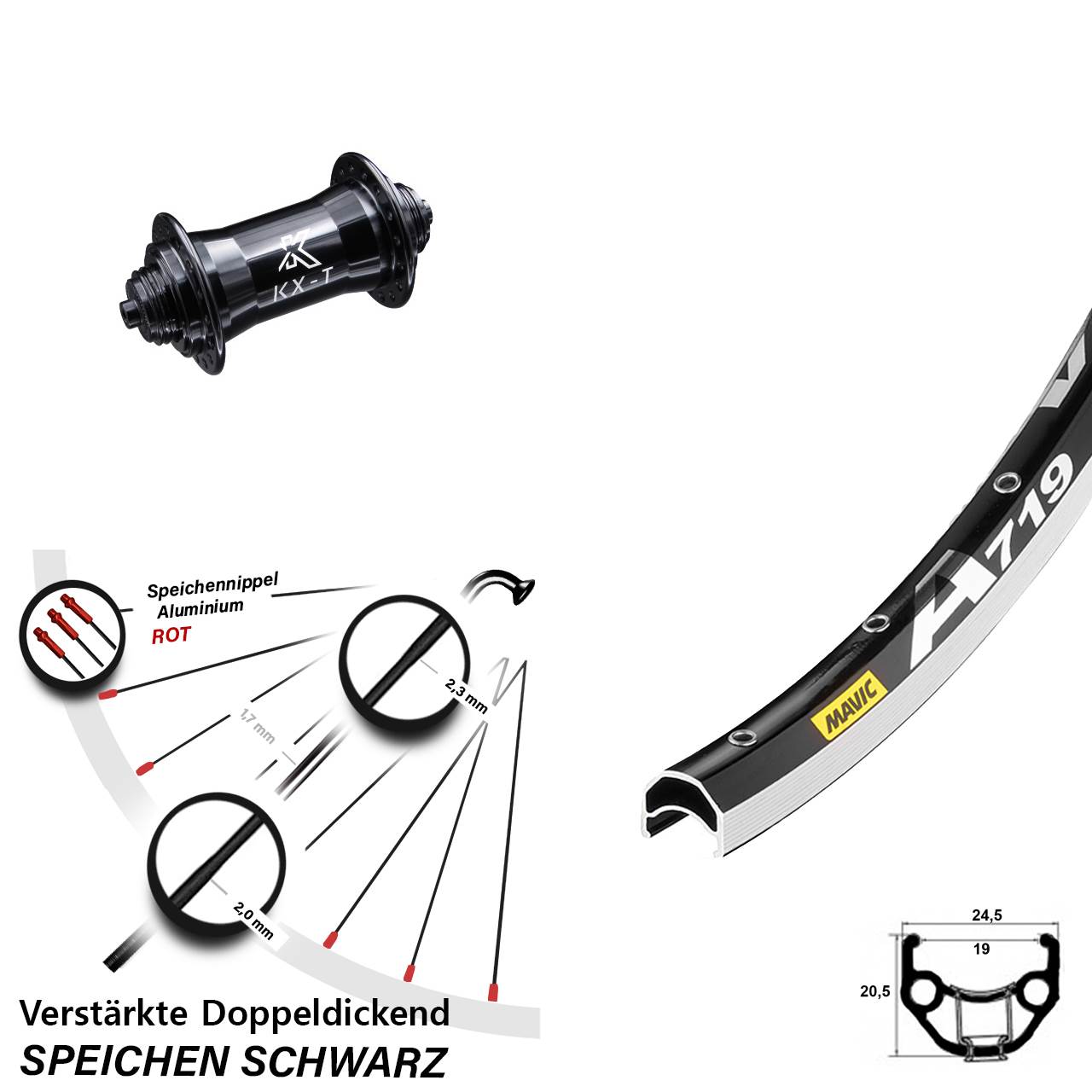 Vorderrad QR 28 Zoll Mavic A719 KX-T 4-fach gelagert