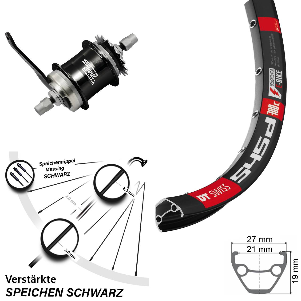 Hinterrad 28 Zoll DT Swiss 545D Disc schwarz Sturmey Archer S1C 1-Gang Rücktritt