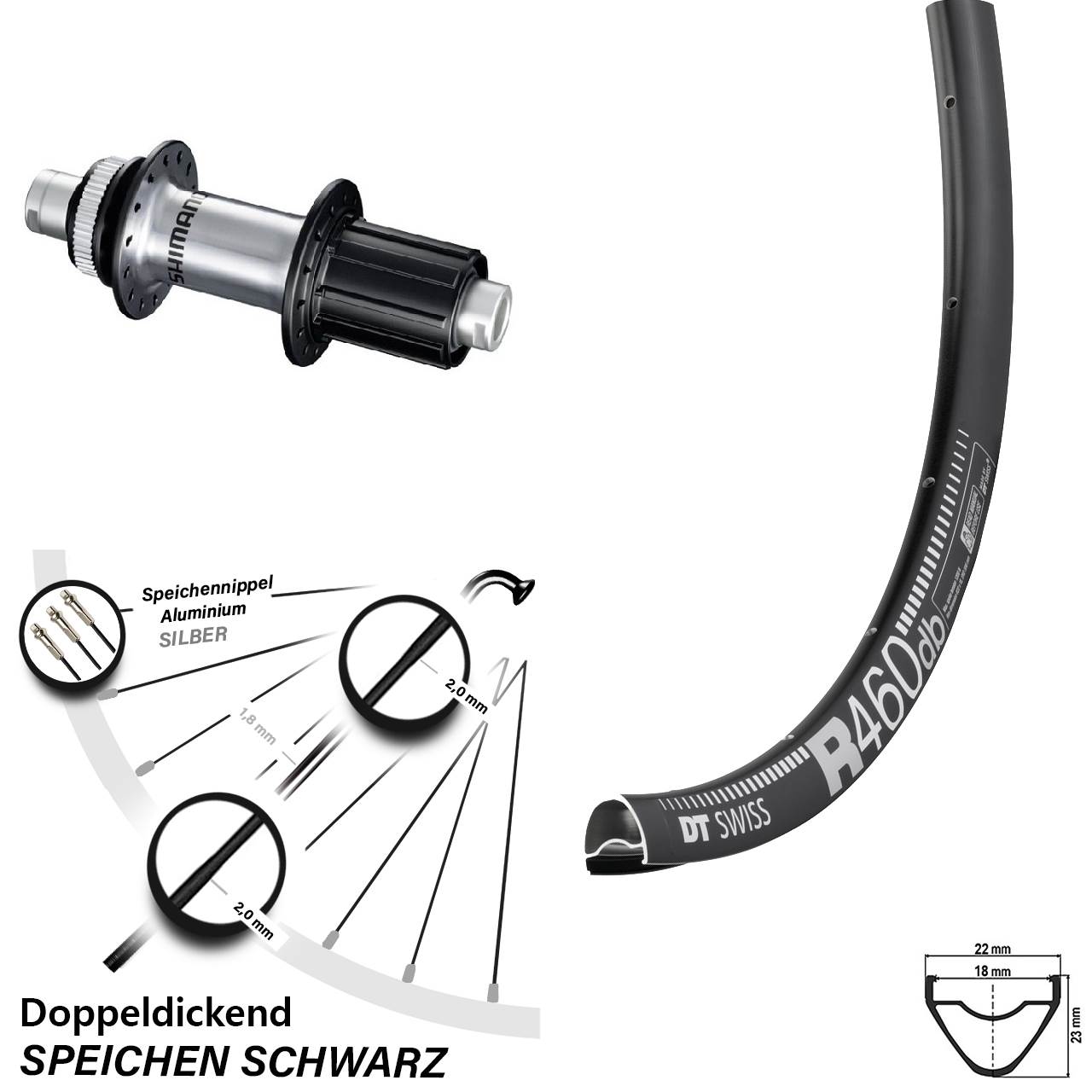 28 Zoll Hinterrad Rennrad/Gravel DT Swiss 460 DB Shimano FH-RS770