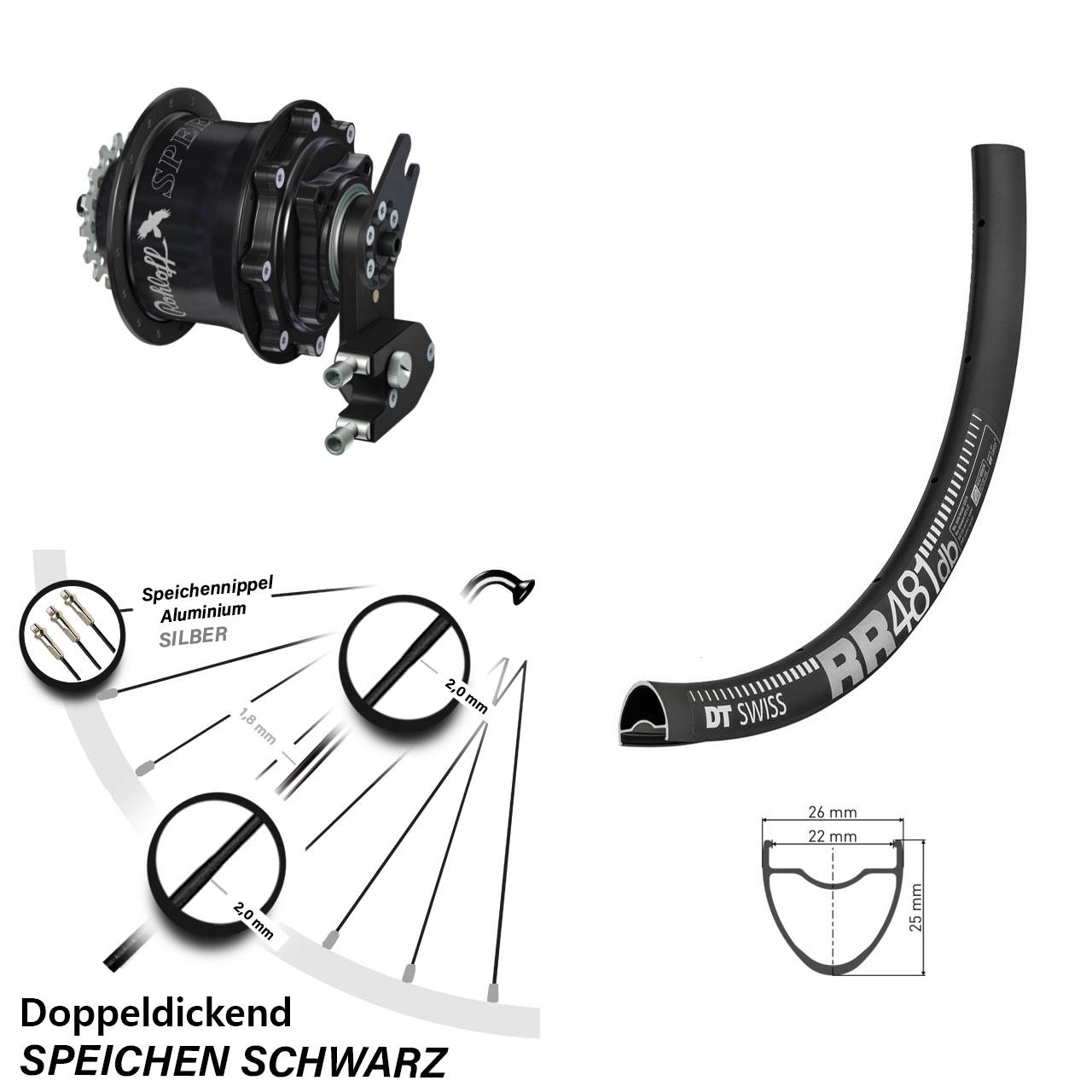28 Zoll DT Swiss RR481 Rohloff CC DB OEM2 Tandem schwarz
