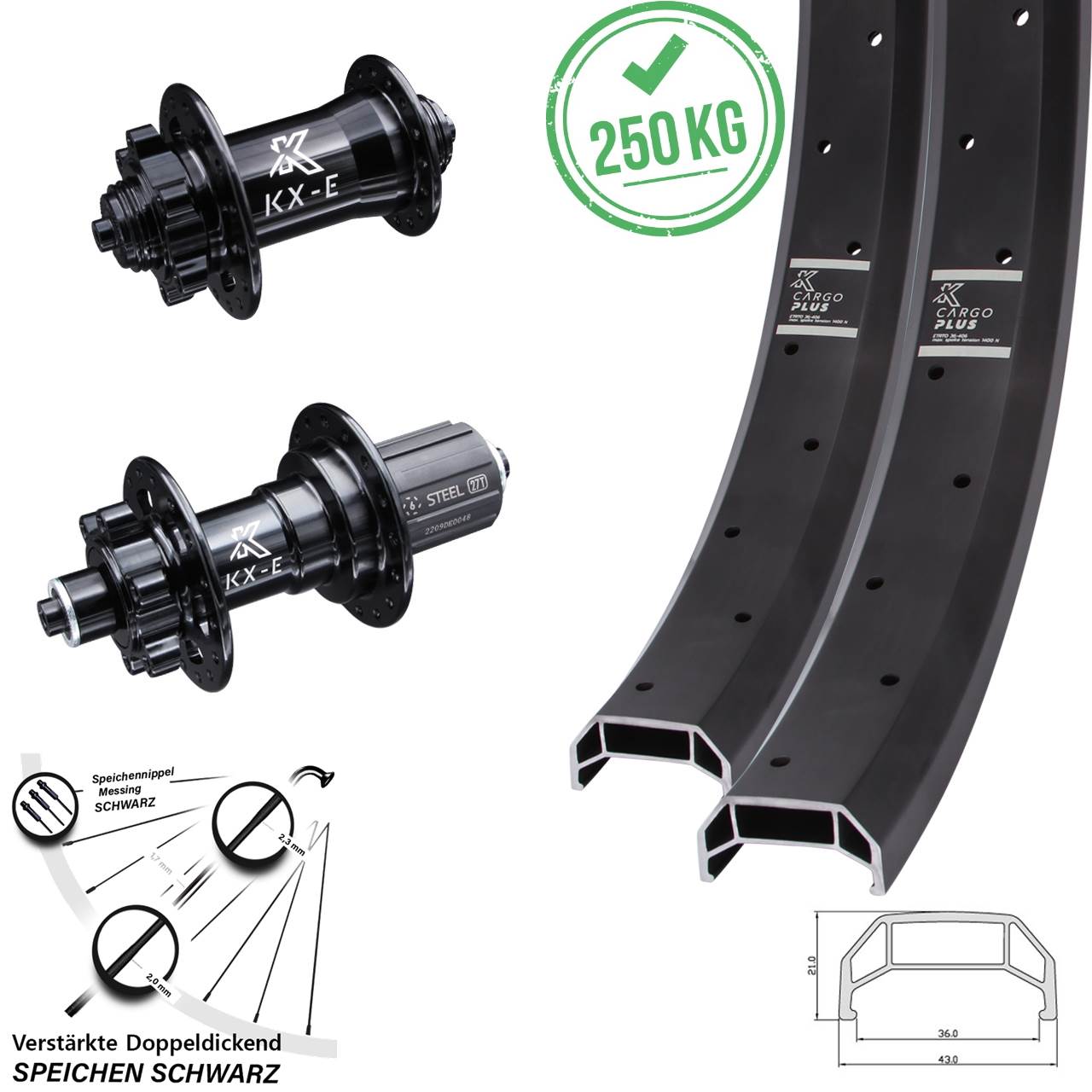 KX-E Cargo Plus Heavy Duty 20 Zoll 6-Loch Laufradsatz für Schnellspanner 8-12 fach HG