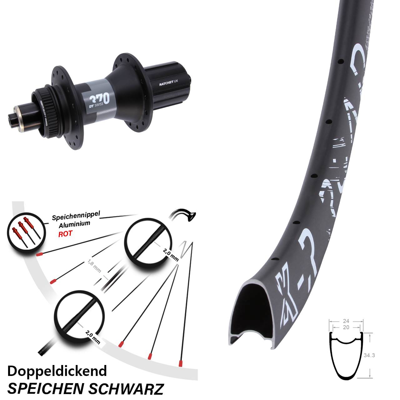 Hinterrad 28 Zoll R Road DT Swiss 370 8-12 fach