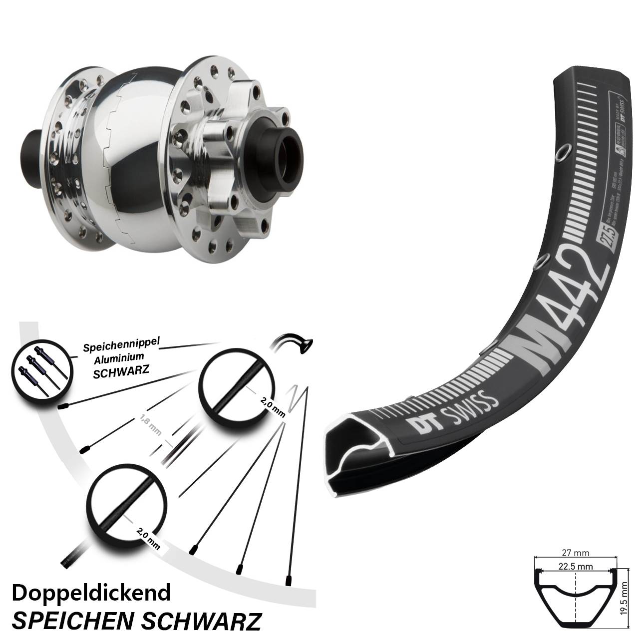 Vorderrad Fahrrad 28/29 Zoll DT Swiss M 442 schwarz Nabendynamo für 6-Loch