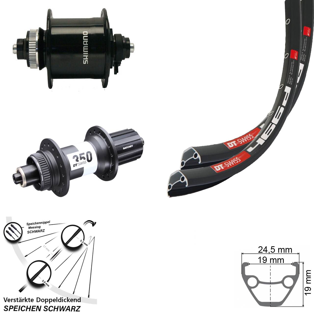 466 DT Swiss 350 Shimano DH-UR700-3D 28 Zoll Laufradsatz Centerlock QR 8-11 fach
