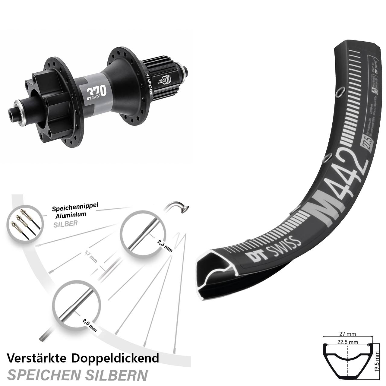 Hinterrad 6-Loch 28-29 Zoll DT Swiss M 442-370 Shimano Micro Spline für Schnellspanner
