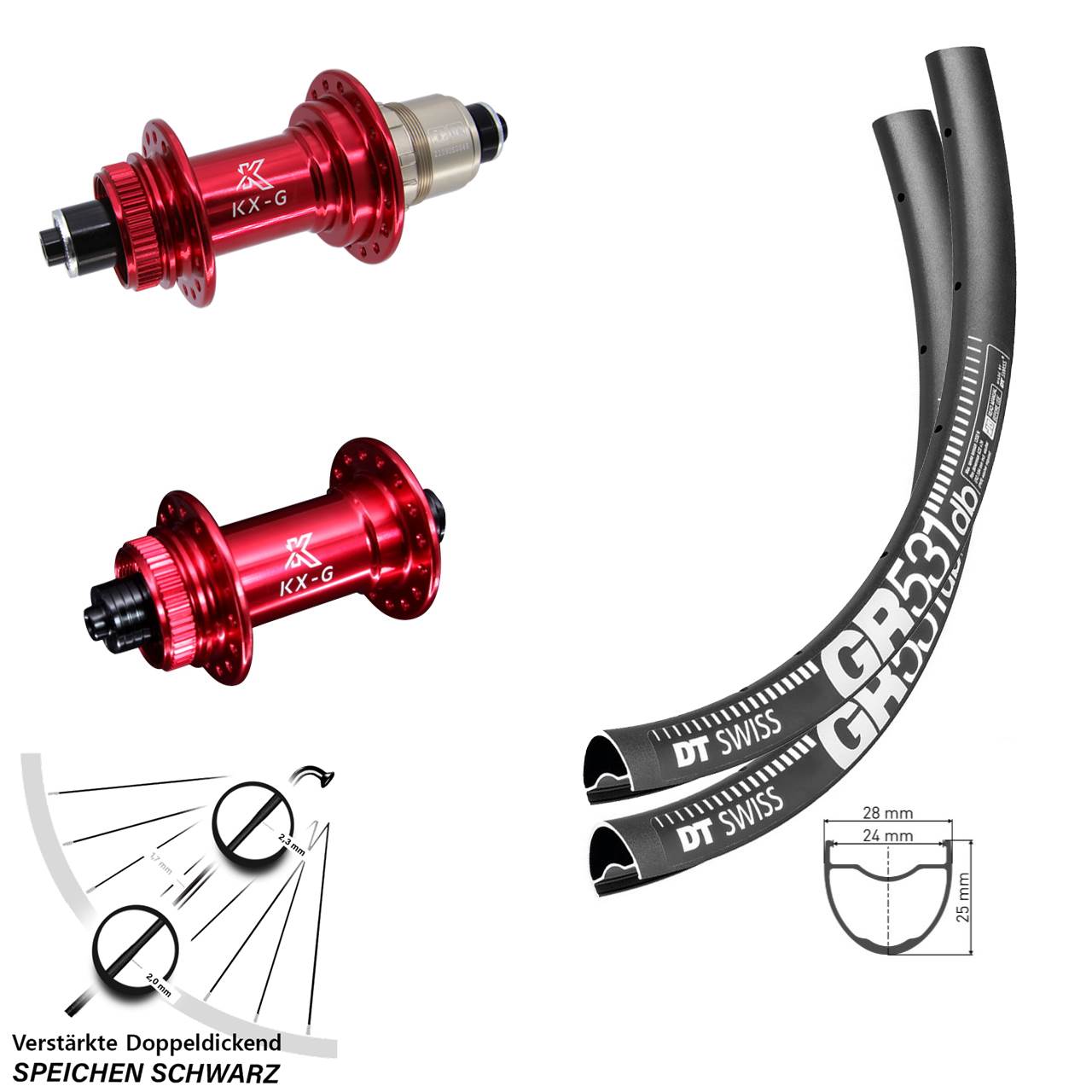 Laufradsatz für Schnellspanner 27,5 Zoll DT Swiss GR 531 KX-G rot XDR 11-12 fach