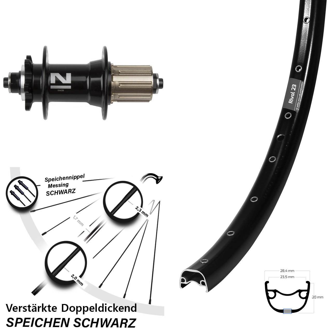 6-Loch Hinterrad für Schnellspanner 27,5 Zoll Ryde Rival 23 Novatec D042 8-11 fach HG