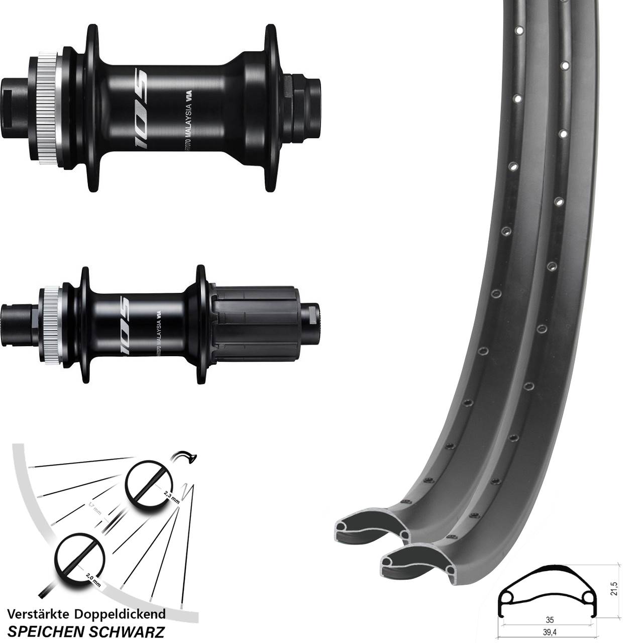 Disc Laufradsatz 12x100/142 27,5 Zoll Ambrosio E35 Shimano 105 8-12 fach HG