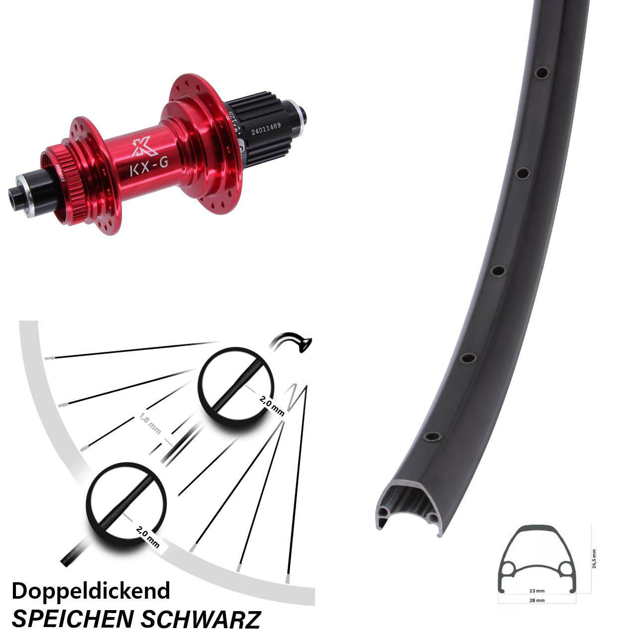 Ambrosio Sport KX-G rot 29 Zoll Hinterrad Centerlock QR Micro Spline