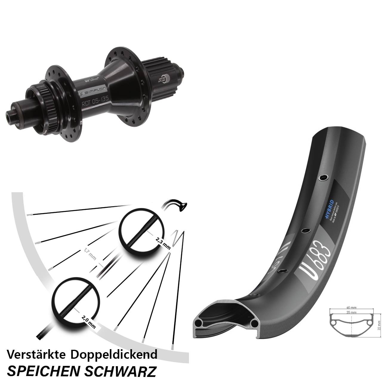 DT Swiss U683-370 Hybrid 27,5 Zoll Hinterrad Disc QR Micro Spline