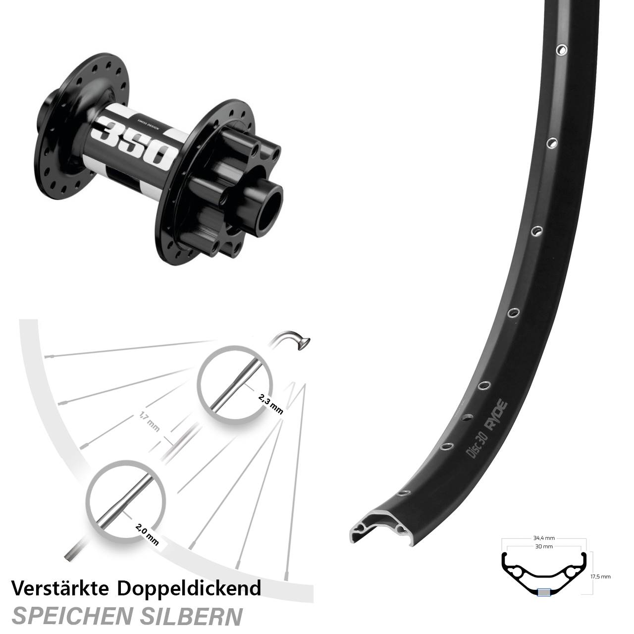 Boost Vorderrad 15x110 29 Zoll Ryde Disc 30 DT Swiss 350