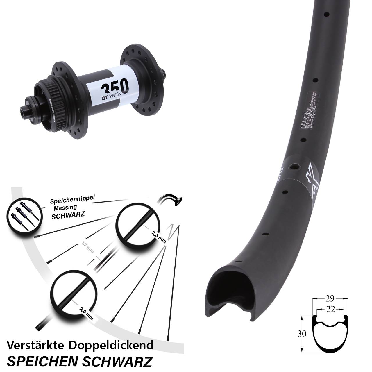 KX-RC Gravel Carbon DT Swiss 350 28 Zoll Disc Laufrad für Schnellspanner
