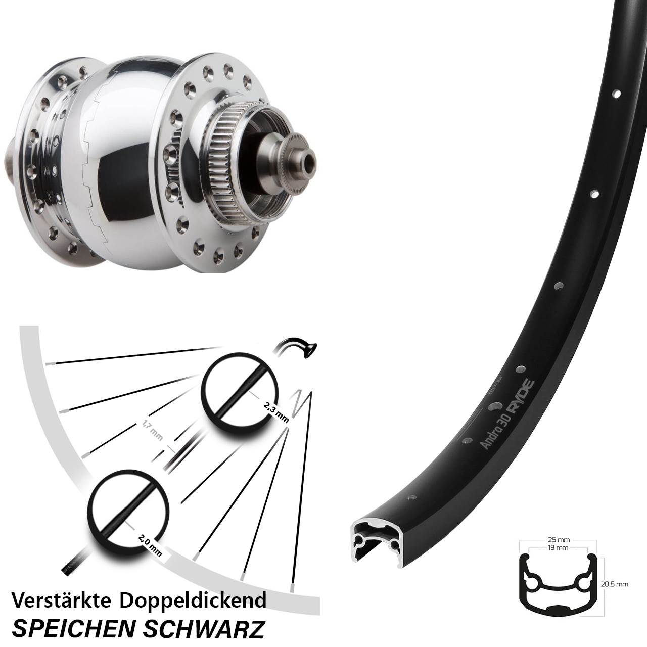 Disc Nabendynamo-Laufrad SON 28 Zoll Ryde Andra 30 für Schnellspanner