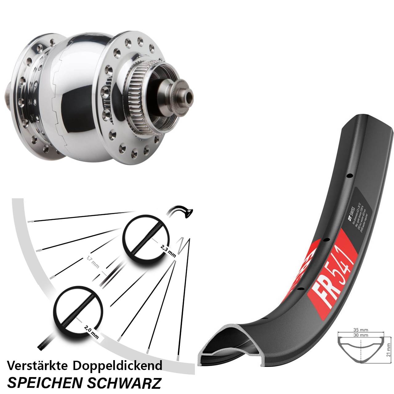29 Zoll DT Swiss FR 541 SONdelux Dynamo-Vorderrad Centerlock QR