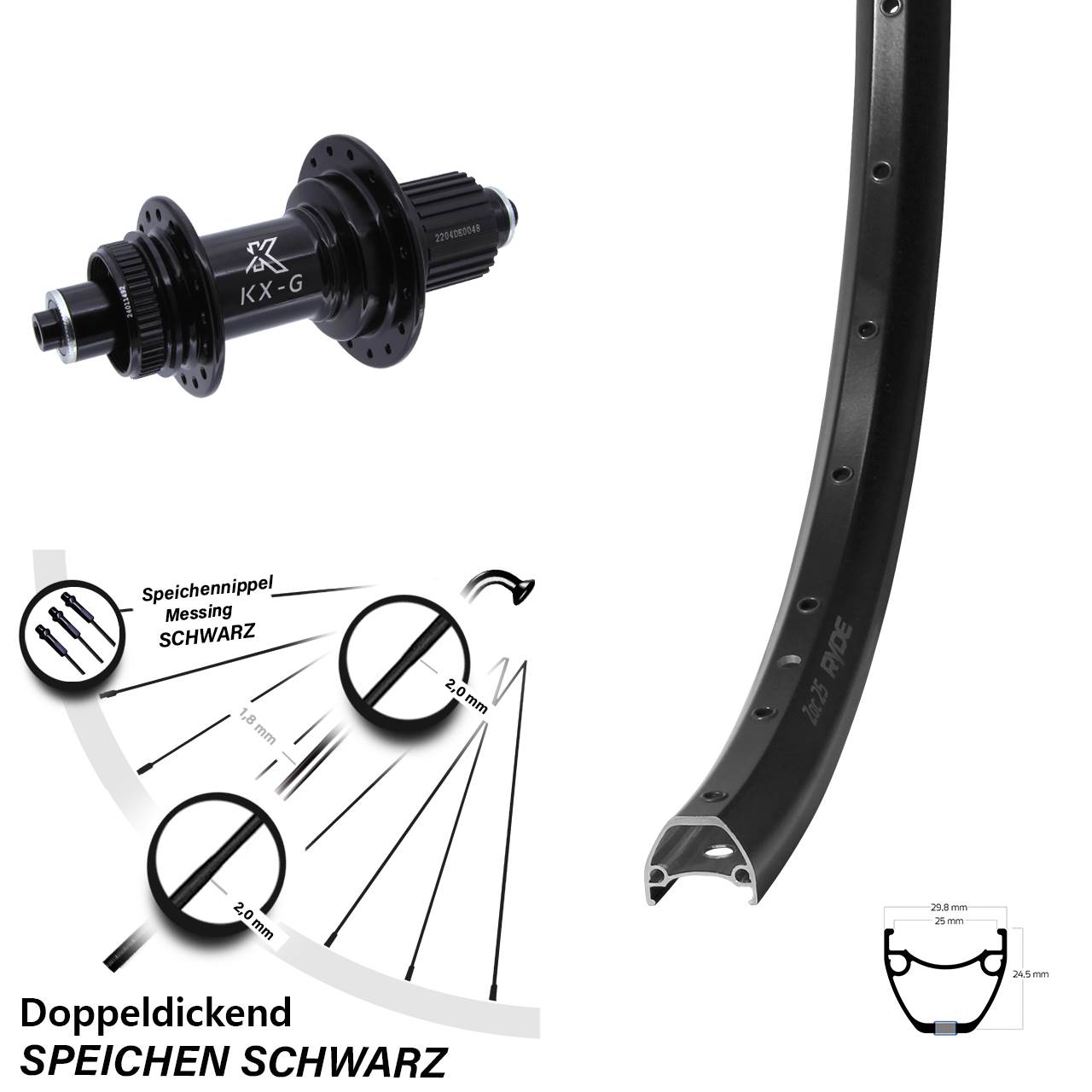 Disc Laufrad 29 Zoll Ryde ZAC 25 KX-GS Heavy Duty Micro Spline für Schnellspanner