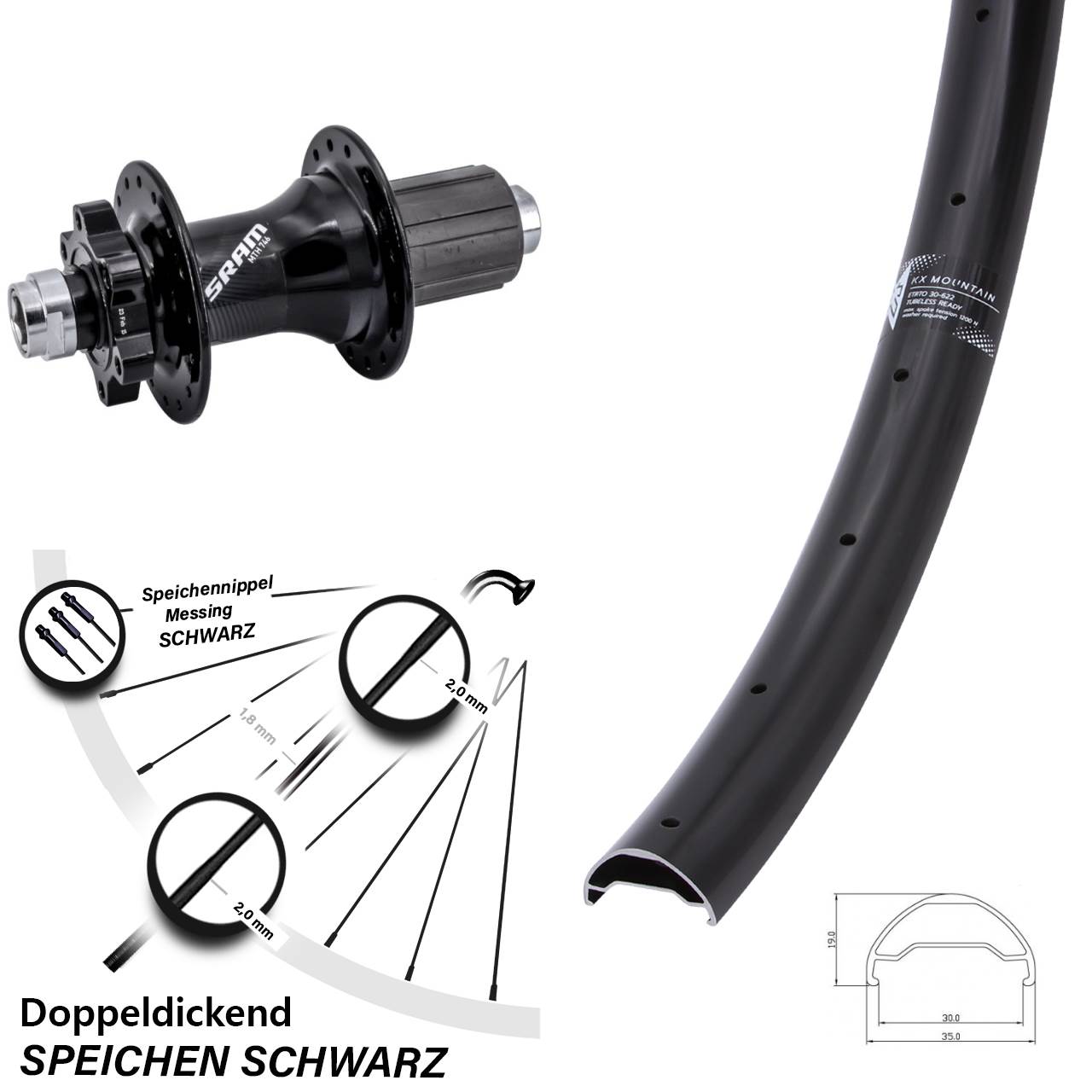 Disc Hinterrad 12x148 29 Zoll KX Mountain Sram 746 8-11 fach