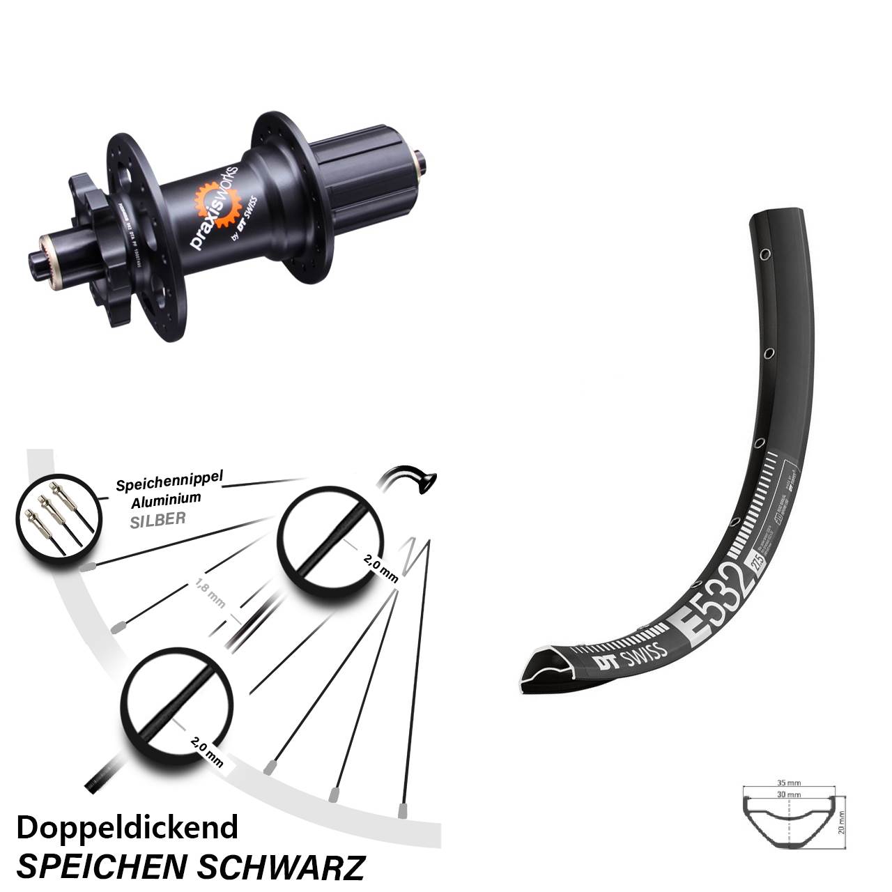 Hinterrad 29 Zoll DT Swiss E 532-350 6-Loch 8-11 fach QR
