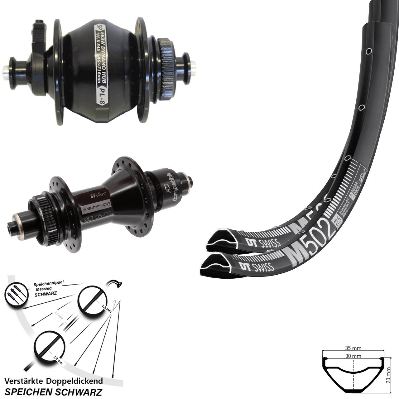 Laufradsatz Centerlock QR 27,5 Zoll DT Swiss M502 370 Shutter PL-8 Sram XD