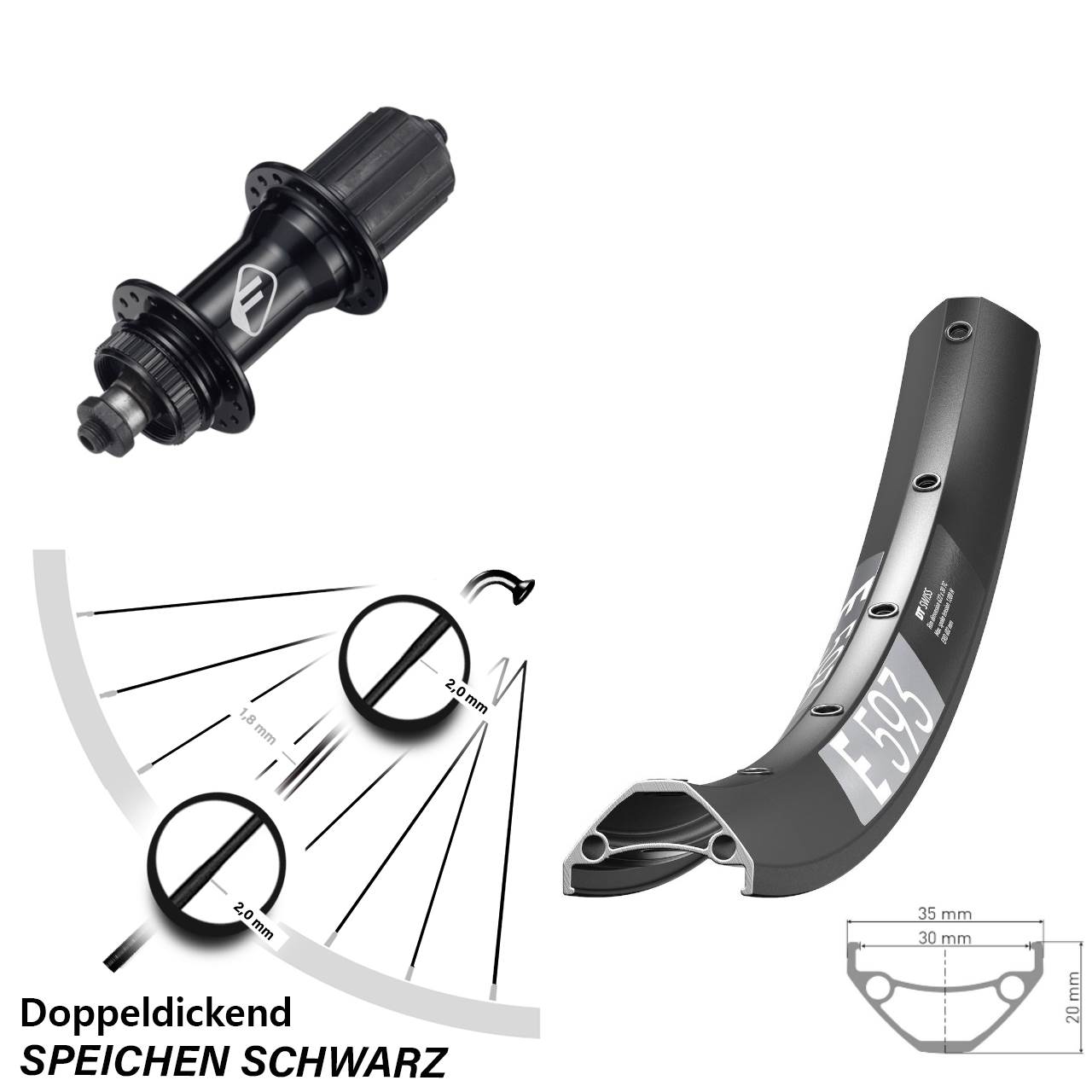 Hinterrad Centerlock 29 Zoll DT Swiss E 593 Formula CL52 8-11 fach HG für Schnellspanner